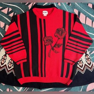 Vintage Koret Striped Floral Embroidered Thick Knit Sweater